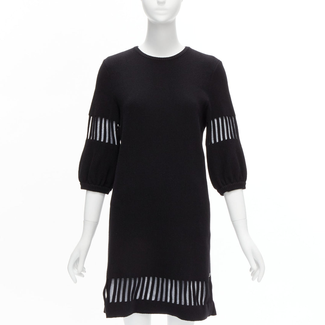 CHANEL 2017 black wool angora cut out silver lurex sweater dress FR38 M