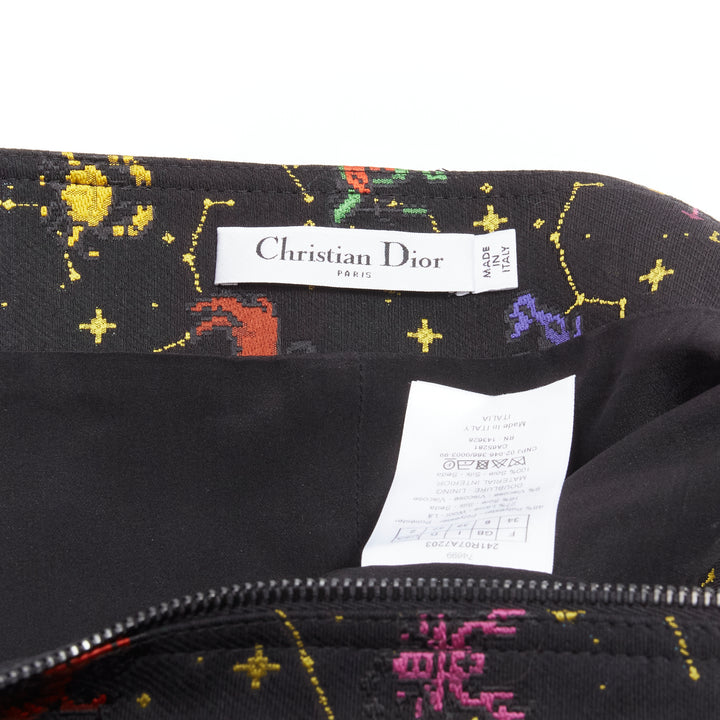 CHRISTIAN DIOR 2022 Pixel Zodiac black astrology jacquard zip mini dress FR34 XS
