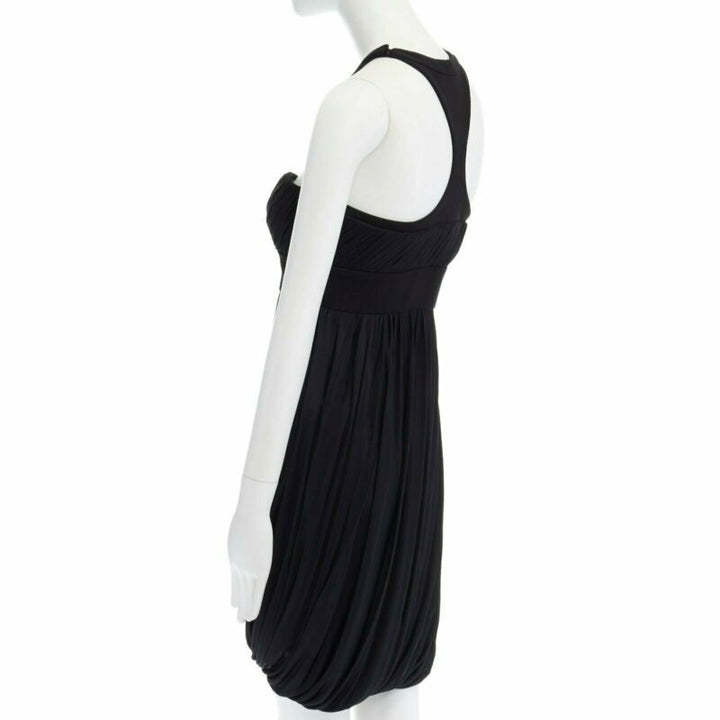 Runway VERSACE black draped viscose harness neckline cocktail dress IT40 S
