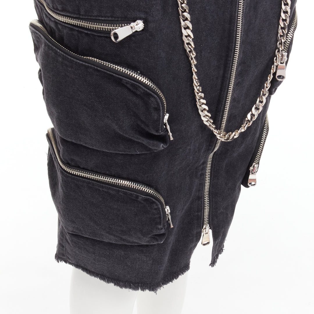 rare FAITH CONNEXION NTMB black denim cotton punk chain multi pockets skirt XS