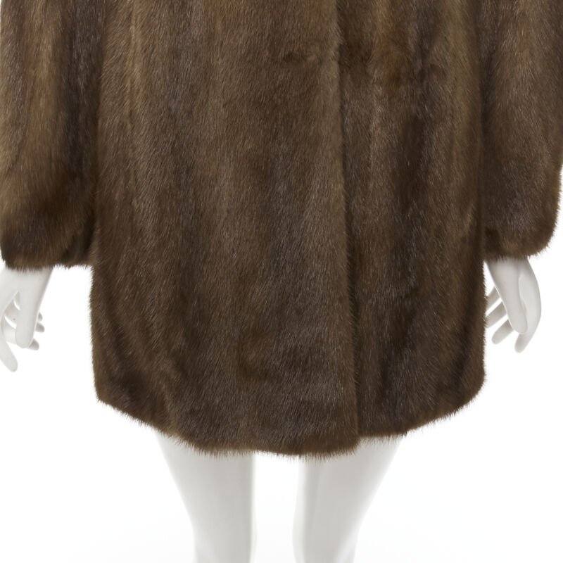 M JACQUES brown fur peter pan collar long sleeve hook eye coat jacket