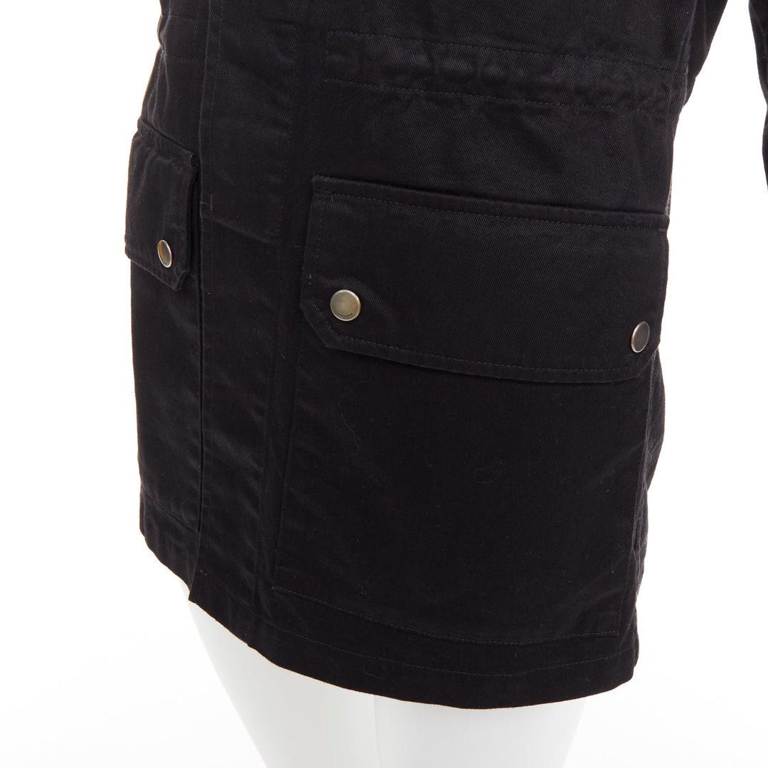 SAINT LAURENT 2018 black cotton ramie glitter logo safari jacket FR36 S