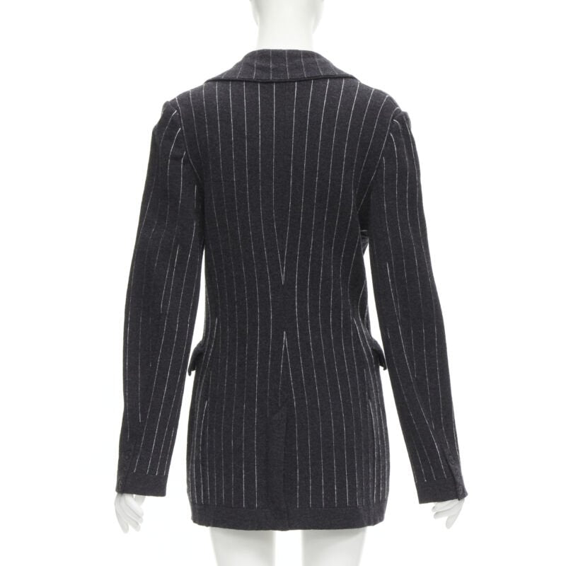 BARRIE 100% pure cashmere dark grey pinstriped double breasted blazer cardigan S