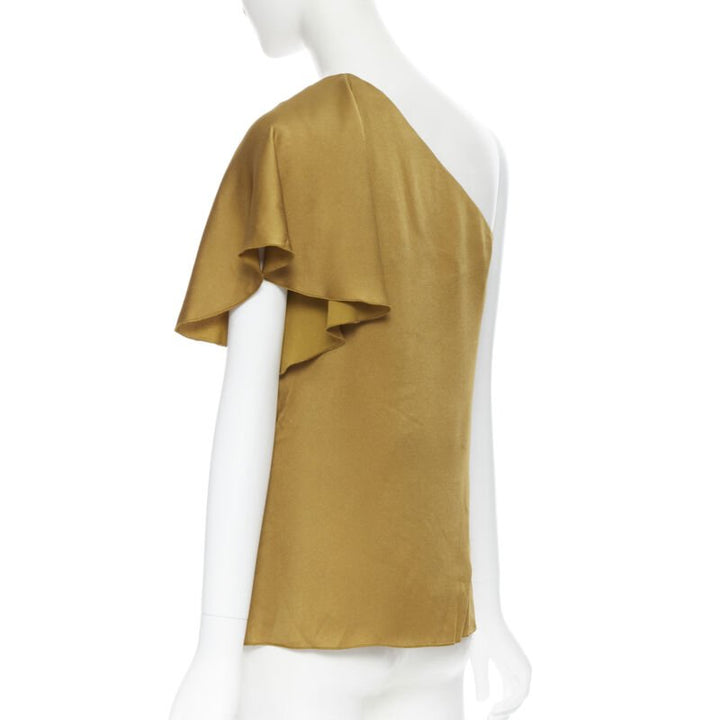 LANVIN ALBER ELBAZ gold viscose acetate layered one shoulder evening top FR36 XS