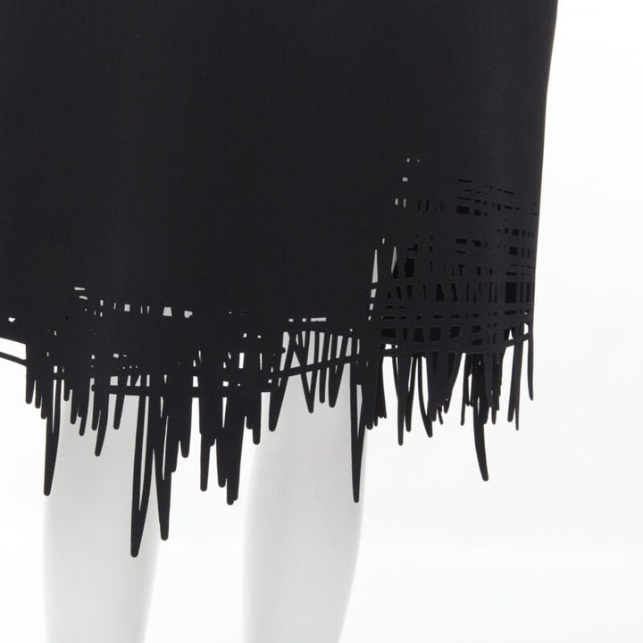 OSCAR DE LA RENTA laser cut scribble cut out scuba sheath pencil dress S