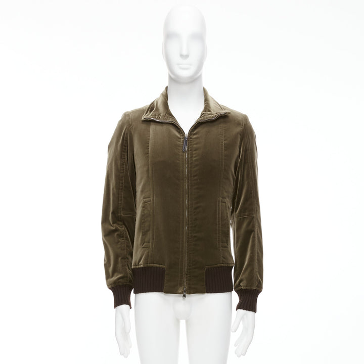 COSTUME NATIONAL smoked khaki cotton blend velvet panelled zip bomber IT50 L