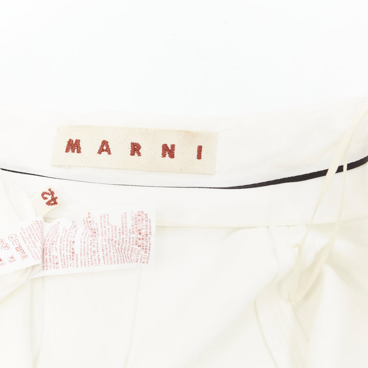 MARNI white cotton linen asymmetric step hem pleated flared skirt IT42 S