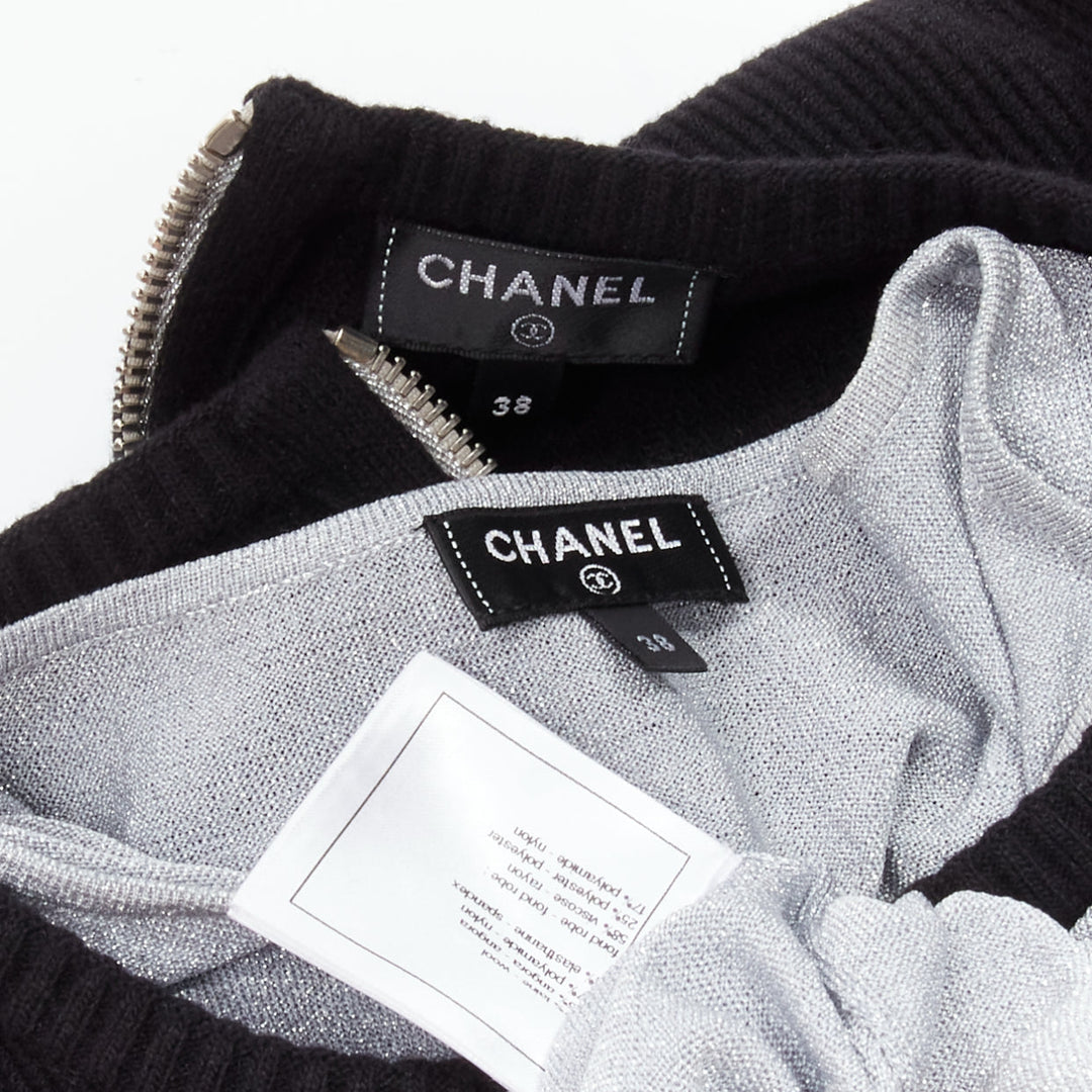CHANEL 2017 black wool angora cut out silver lurex sweater dress FR38 M