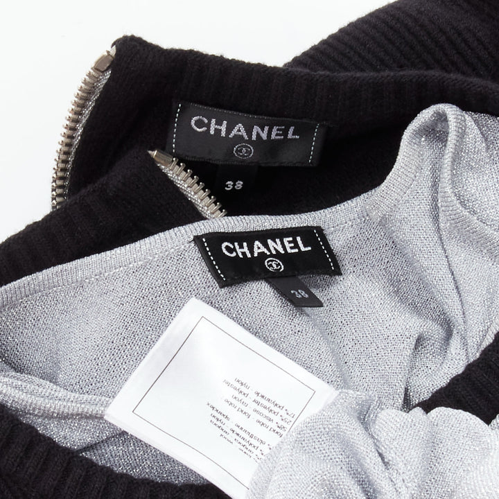 CHANEL 2017 black wool angora cut out silver lurex sweater dress FR38 M