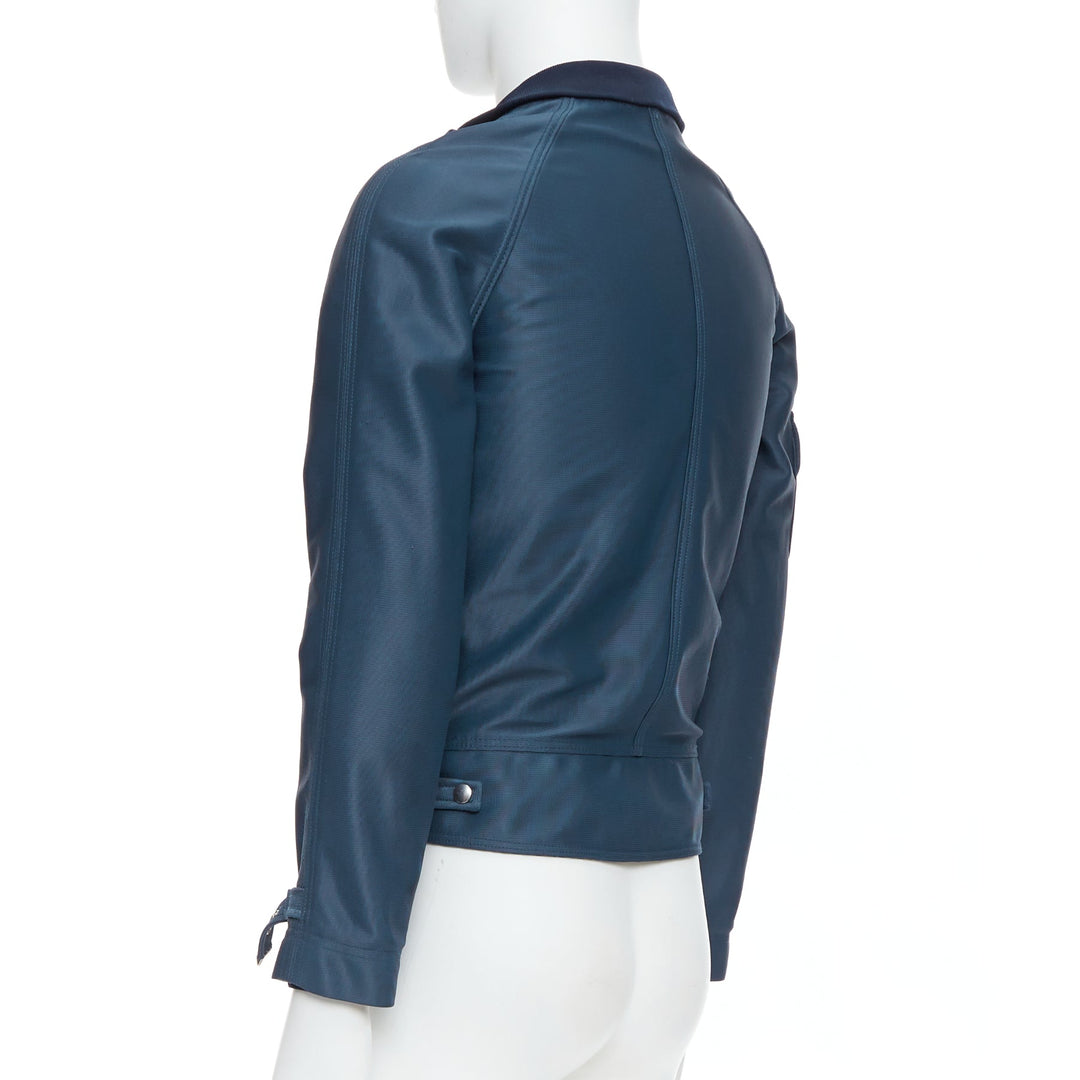 BALENCIAGA 2003 blue silver snap buttons cropped moto biker jacket FR46 S