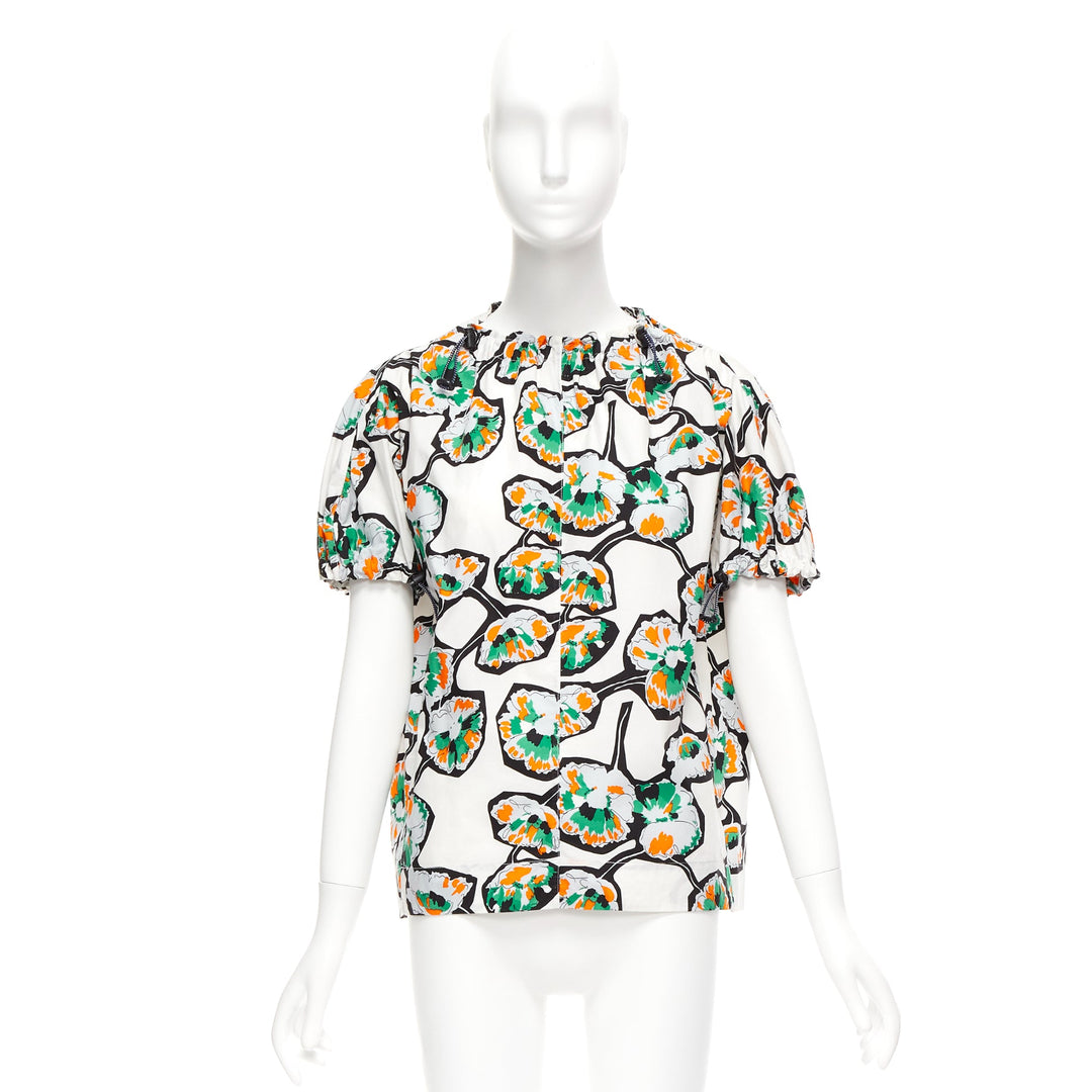 MARNI green orange floral print drawstring loop toggle shirt IT40 S