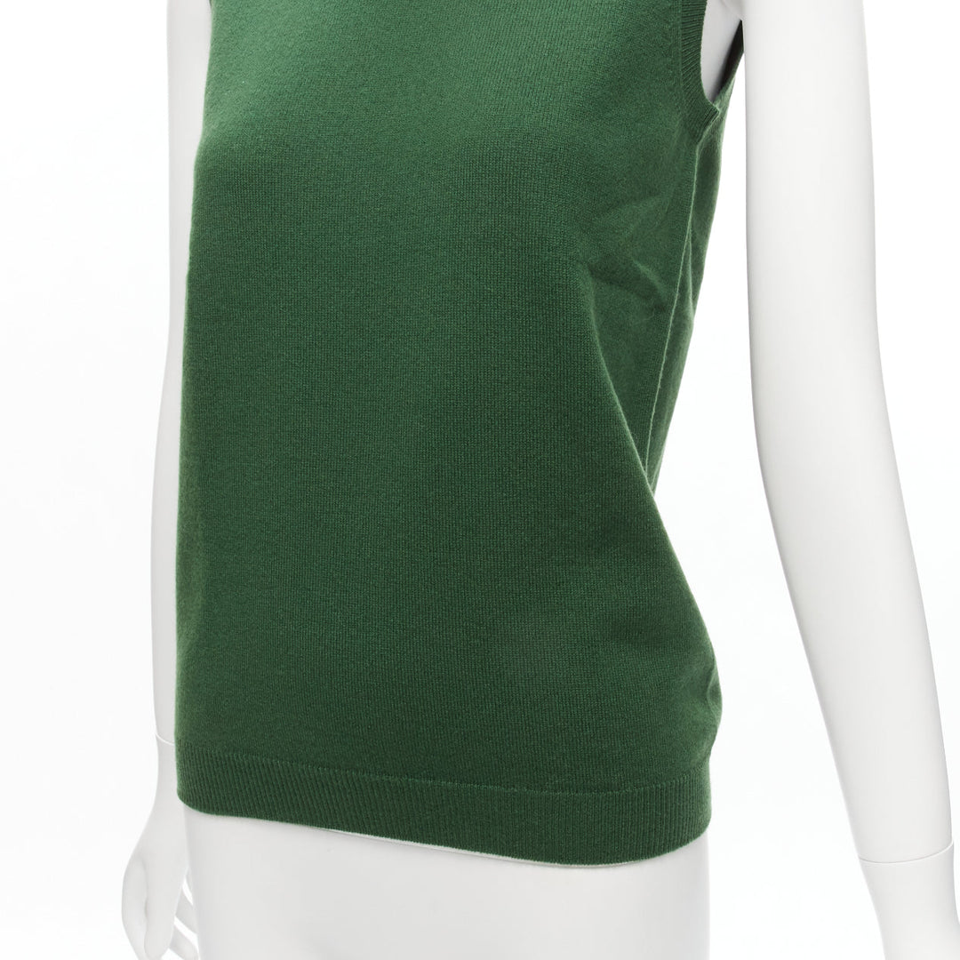 JIL SANDER 100% cashmere forest green crew neck sleeveless sweater vest FR34 XS
