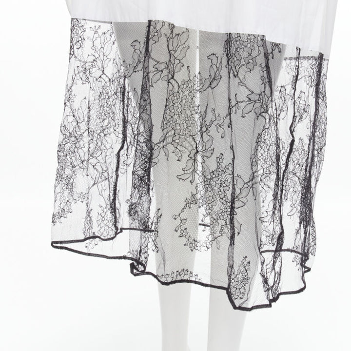 VALENTINO white cotton black floral lace hem shirt dress IT36 XS