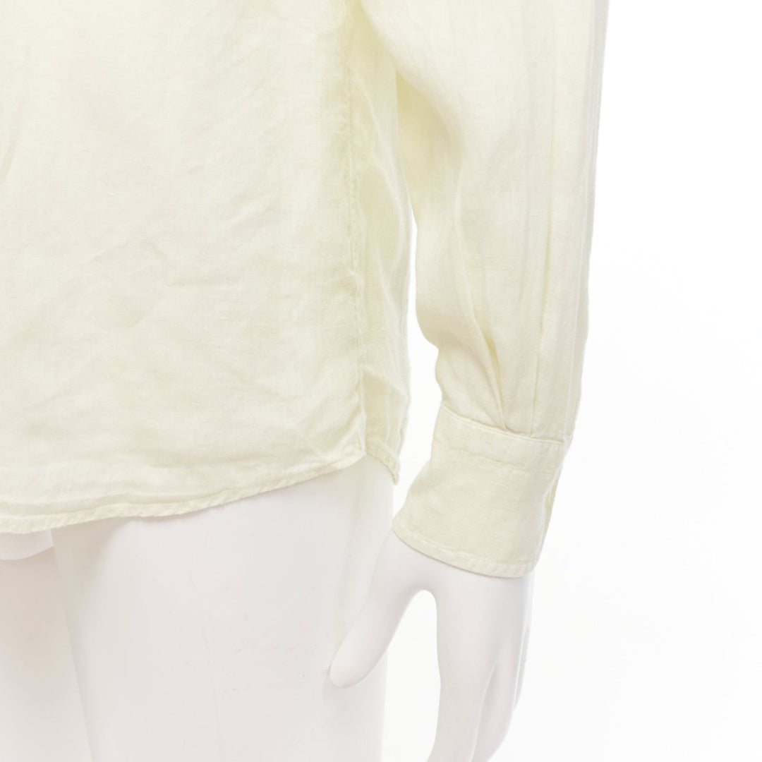LORO PIANA 100% linen light yellow collared pocketed casual shirt S