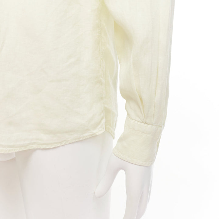 LORO PIANA 100% linen light yellow collared pocketed casual shirt S