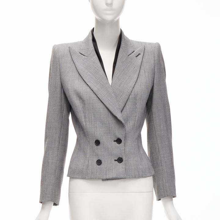 ALEXANDER MCQUEEN 1990 Vintage grey houndstooth layer collar power blazer IT40 S