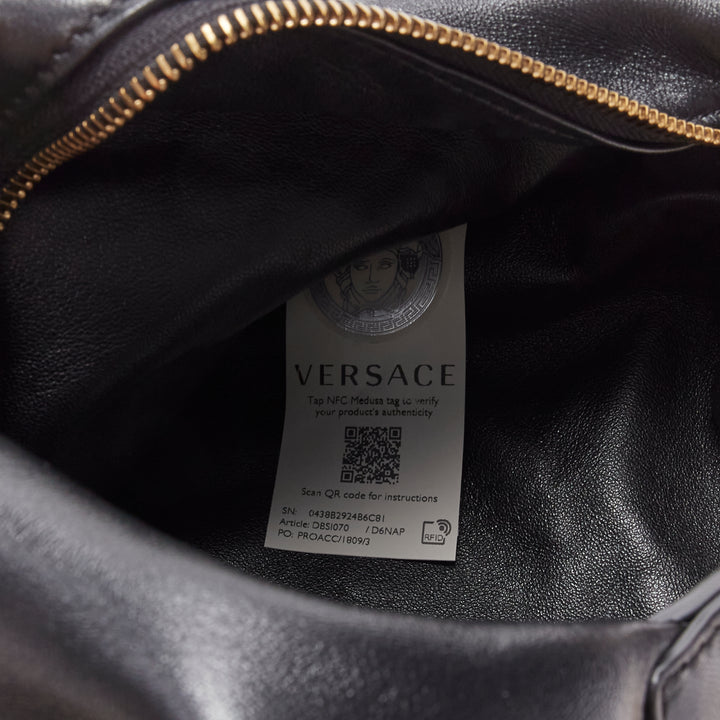 VERSACE Runway black medusa lamb leather gold tone chain hobo top handle bag