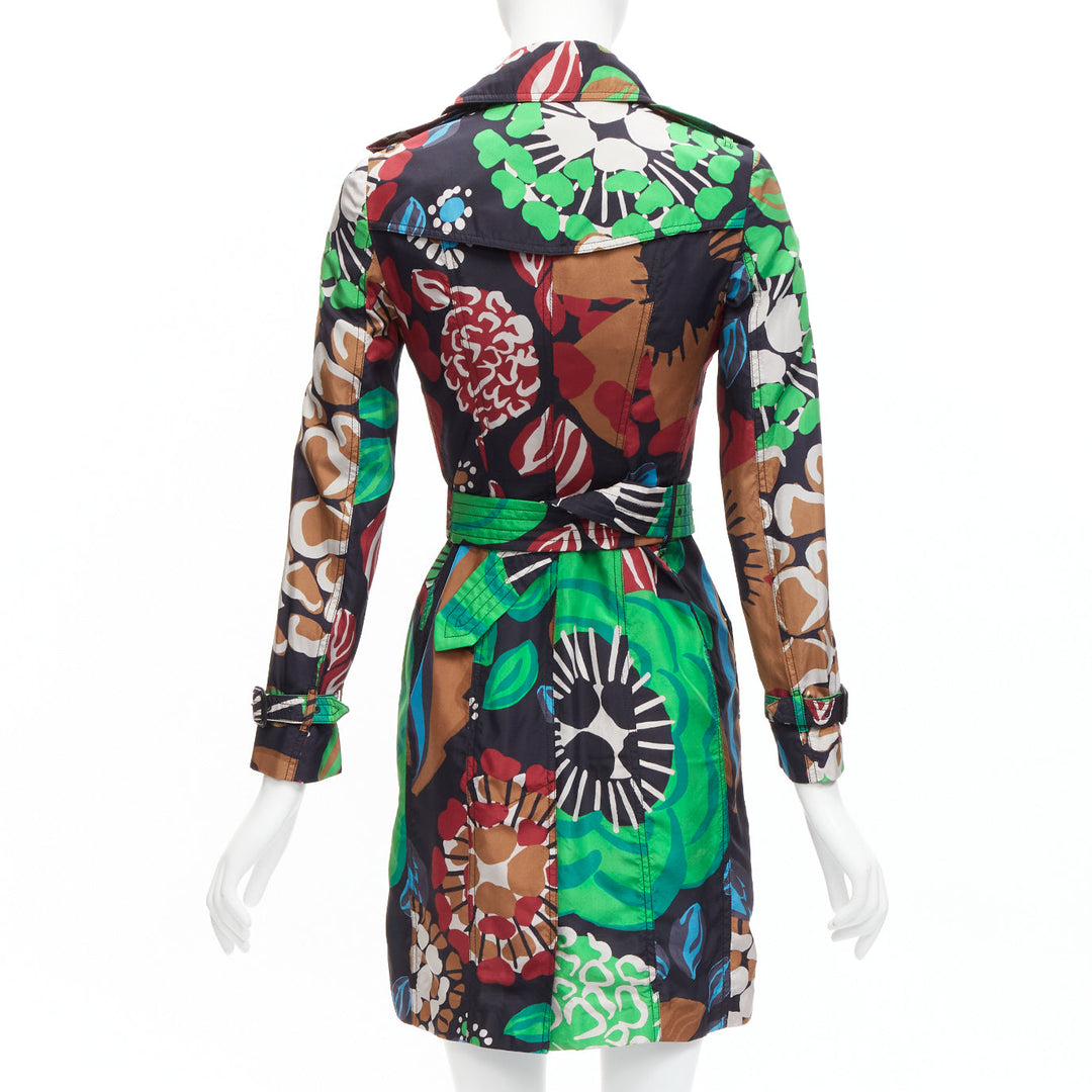 BURBERRY PRORSUM Runway 100% silk tropical floral print trench coat UK2 XXS