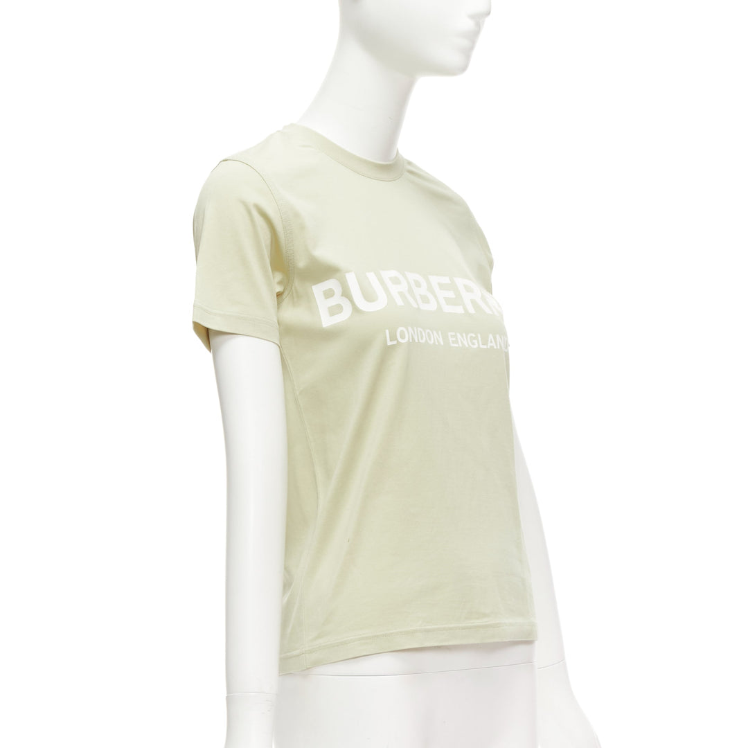 BURBERRY beige cotton white logo print slim fit short sleeve tshirt XS