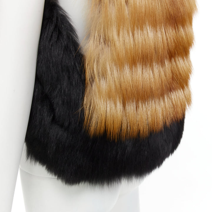 QUENTIN VERON black brown bicolor lamb fur bolero vest jacket FR36 S