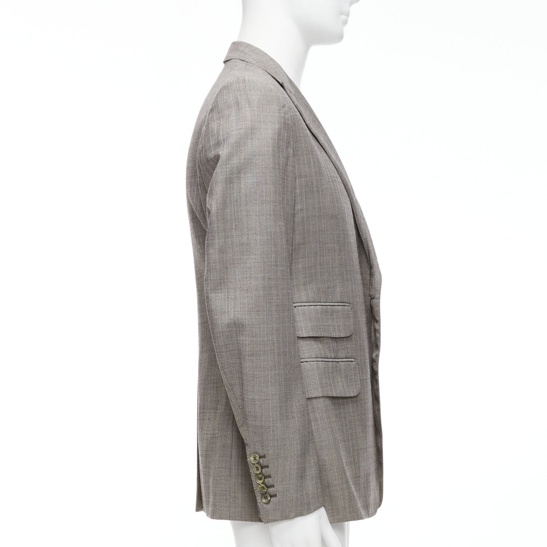 GUCCI 100% wool grey red checkered pocketed boxy long sleeve blazer IT50 L