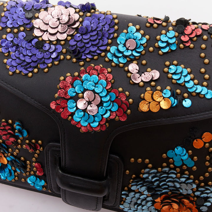 COACH RODARTE Courier multicolour floral applique leather chain crossbody bag