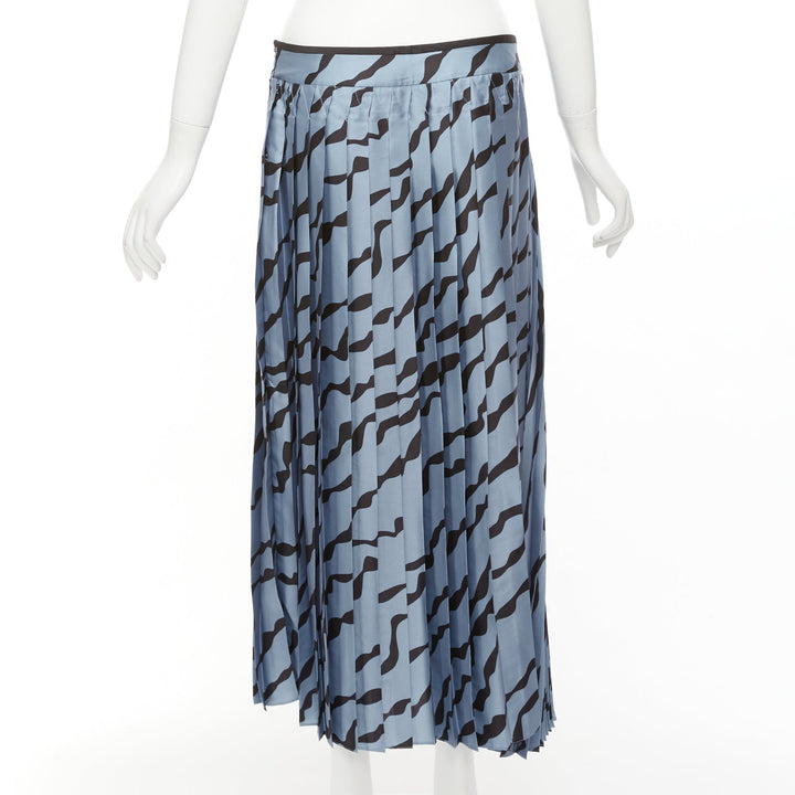 VVB VICTORIA BECKHAM blue black diagonal print pleated bias hem skirt UK8 S