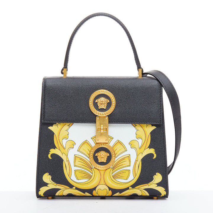 VERSACE Tribute Icon black gold Barocco calfskin Medusa crossbody satchel bag