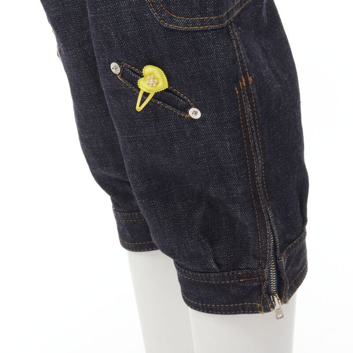 rare MOSCHINO JEANS Vintage dark denim hair clip embroidered cargo jeans IT38 XS