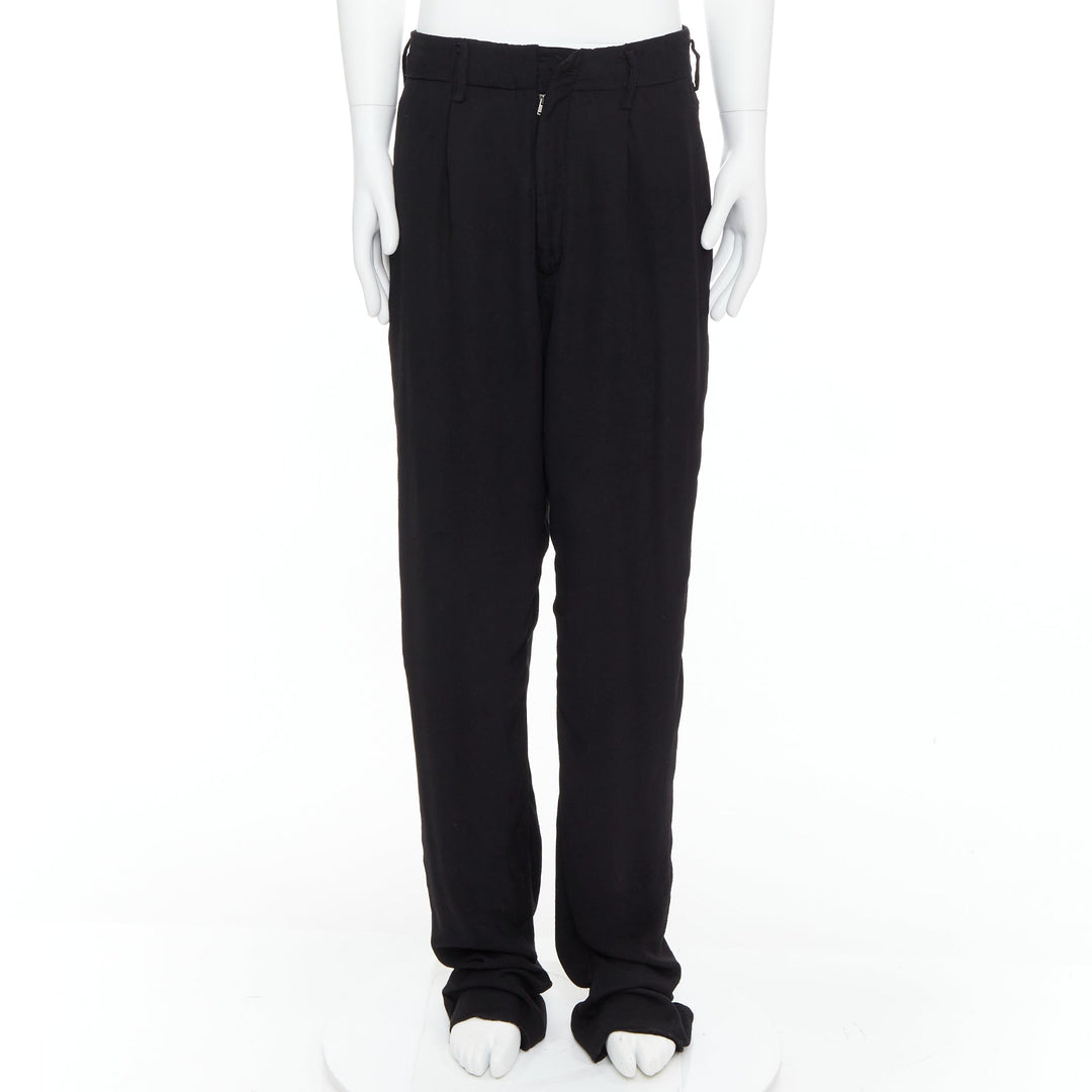 YOHJI YAMAMOTO Y's black rayon pleated front wide tapered pants JP3 L