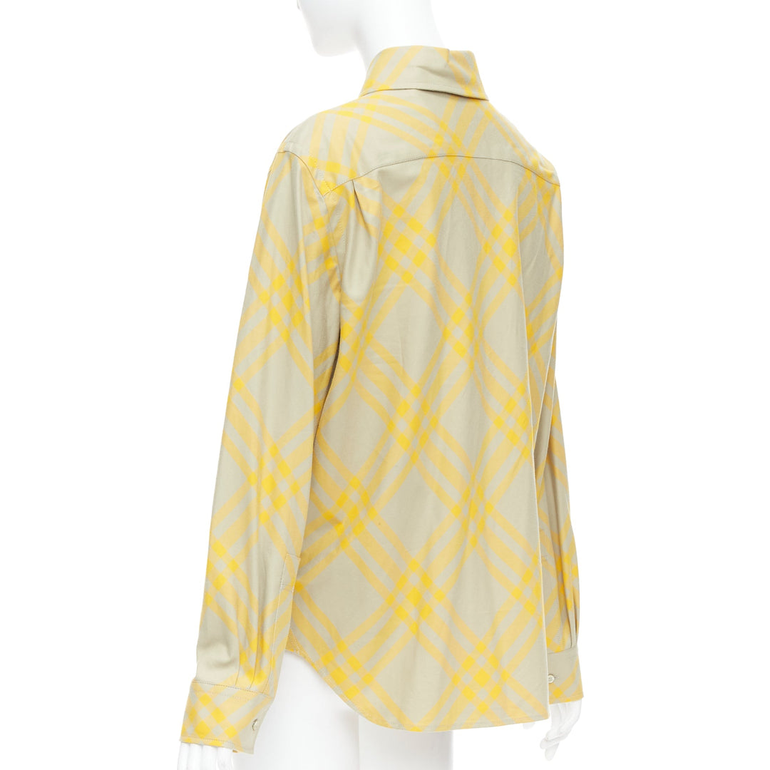BURBERRY yellow khaki knight House Check long sleeve shirt UK8 S