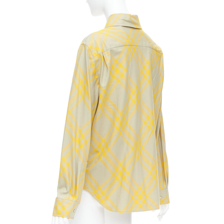 BURBERRY yellow khaki knight House Check long sleeve shirt UK8 S