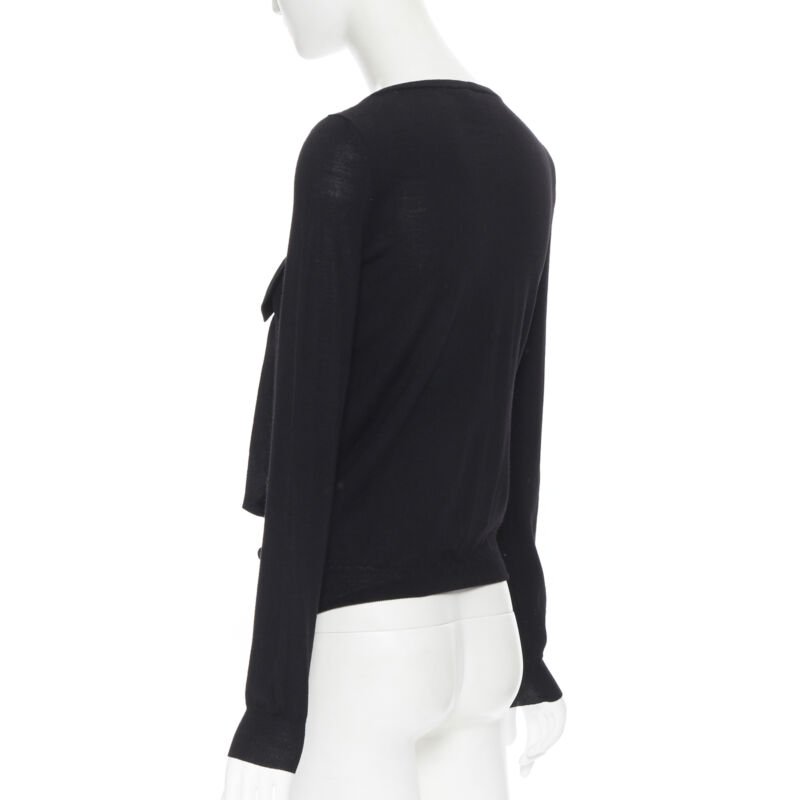 LANVIN ALBER ELBAZ 2008 fleece wool black signature grosgrain ribbon sweater S