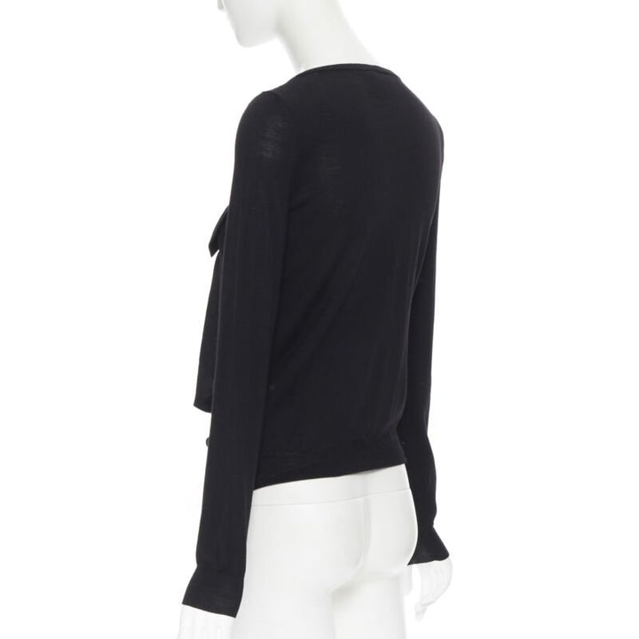 LANVIN ALBER ELBAZ 2008 fleece wool black signature grosgrain ribbon sweater S