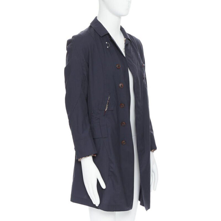 THE SOLOIST TAKAHIRO MIYASHITA navy cotton deconstructed curved seams coat S