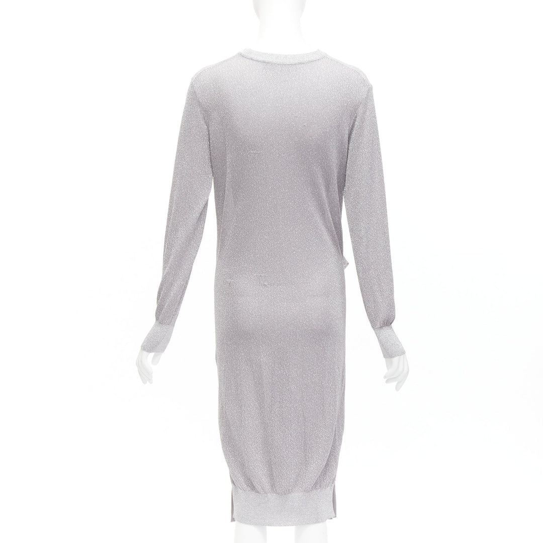 TOGA ARCHIVES metallic silver lurex pleats layered hem ribbed dress FR36 S