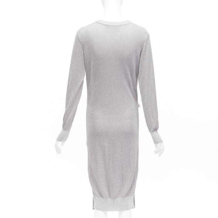 TOGA ARCHIVES metallic silver lurex pleats layered hem ribbed dress FR36 S