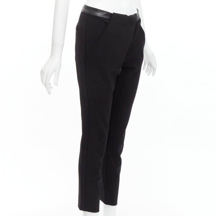 DION LEE black leather waistband wrap detail cropped pants trousers UK6 XS