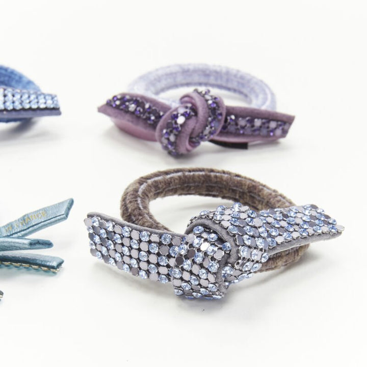 ALEXANDRE DE PARIS Alexander Zouari LOT OF 4 crystal bow hair tie purple blue