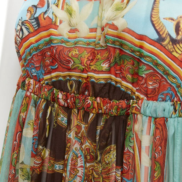 DOLCE GABBANA 2013 Carretto print silk black lace insert maxi dress IT36 XS