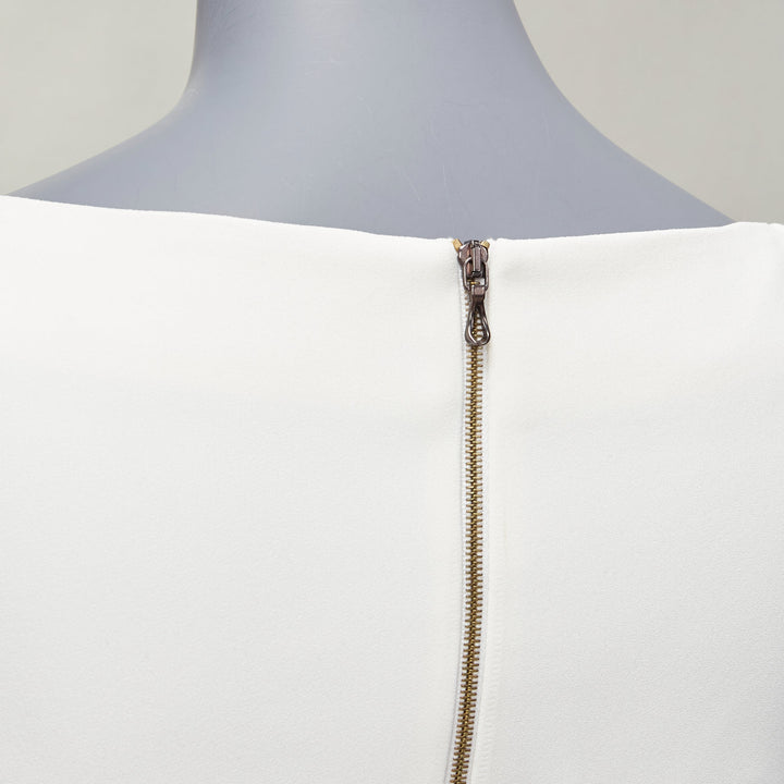 ROLAND MOURET 2018 Richardson cream textured crepe ruffle cuff peplum top UK6 XS