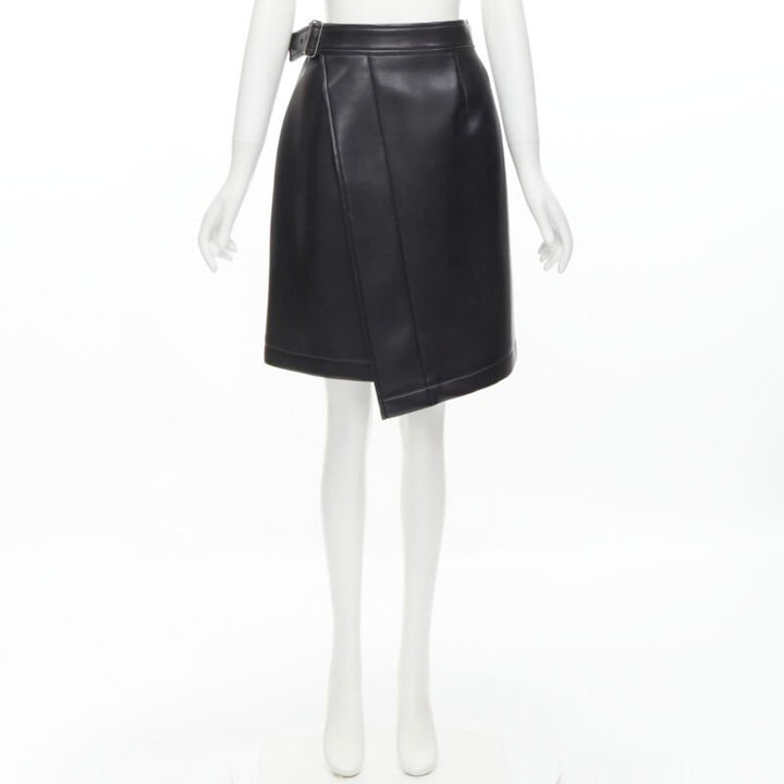 COMME DES GARCONS Vintage black faux leather silver buckle wrap skirt M