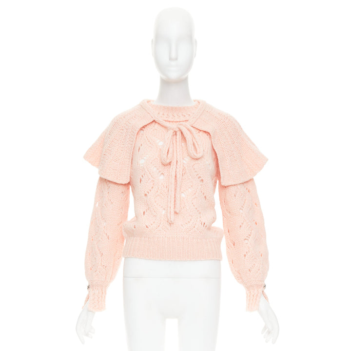 CHANEL 21B pink wool alpaca blend ruffle capelet sweater FR34 XS