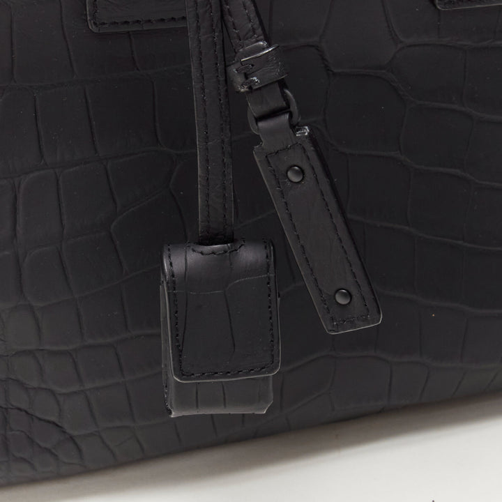 SAINT LAURENT Small Sac De Jour matte black stamped croc tote bag