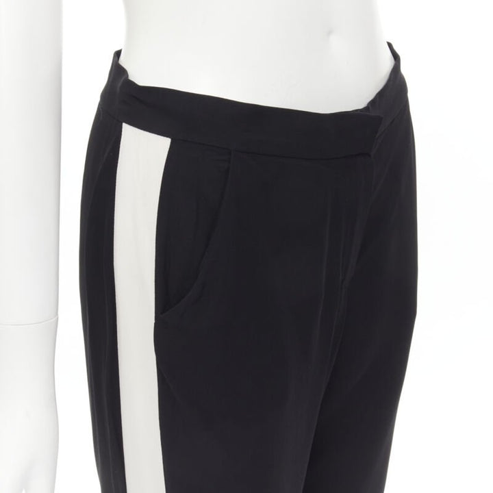 LANVIN 2013 Alber Elbaz 100% viscose white stripe black trousers FR36 S