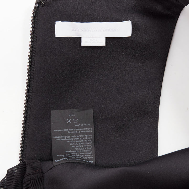 ALEXANDER WANG black front drape vneck silk lined knee codycon dress US4 S