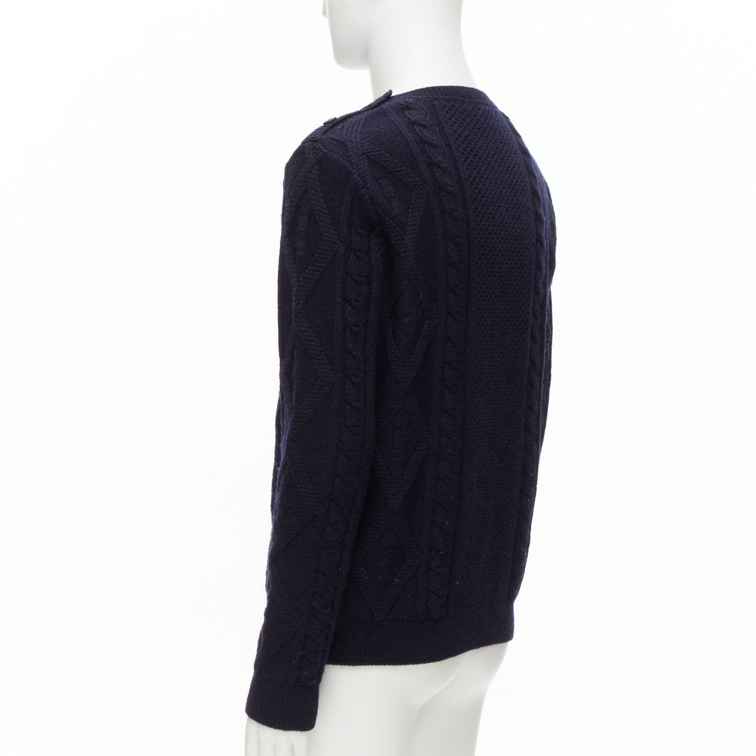 APC 100% wool navy blue fisherman cable knit crew neck long sleeve sweater S