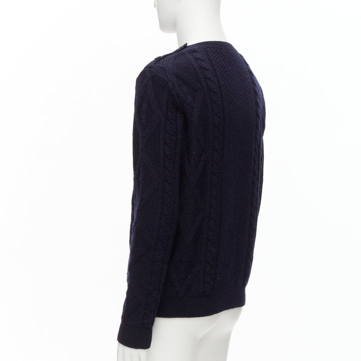 APC 100% wool navy blue fisherman cable knit crew neck long sleeve sweater S