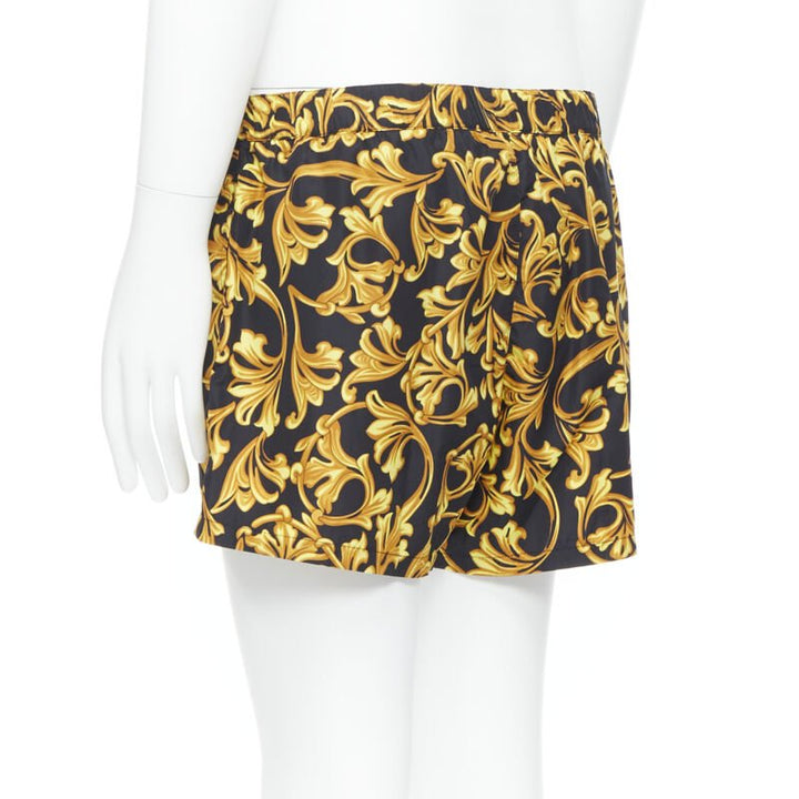 VERSACE gold Medusa button black floral barocco summer swim shorts IT6 L