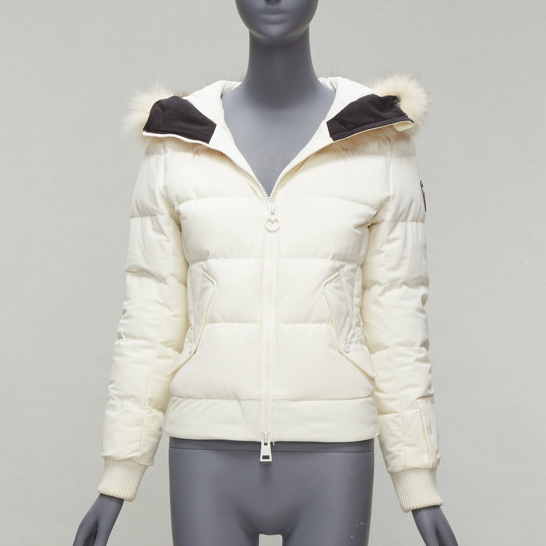 ROSSIGNOL ivory fur trim hood logo hooded down puffer jacket IT38 XS